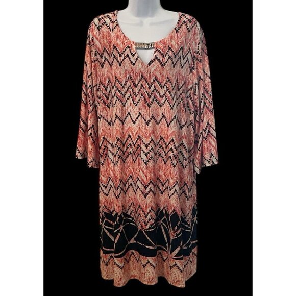 True Envy Womens Geo Print Dress Size 20W Multicolor Metal Collar Accent - Picture 4 of 10